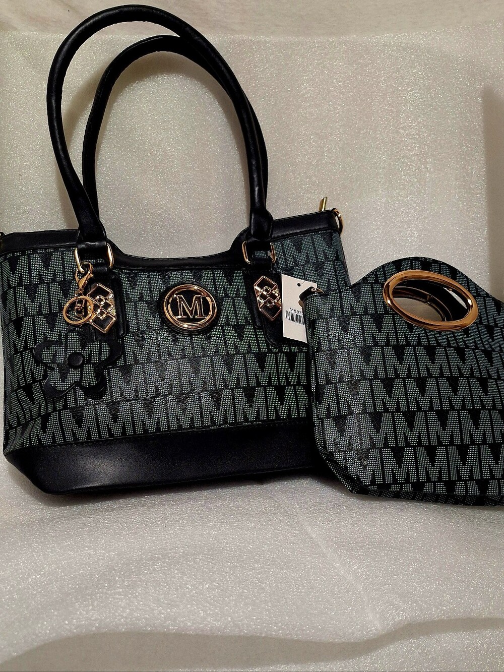 Monogrammed Navy and Black Designer Satchel Set - Stylish Everyday Bags